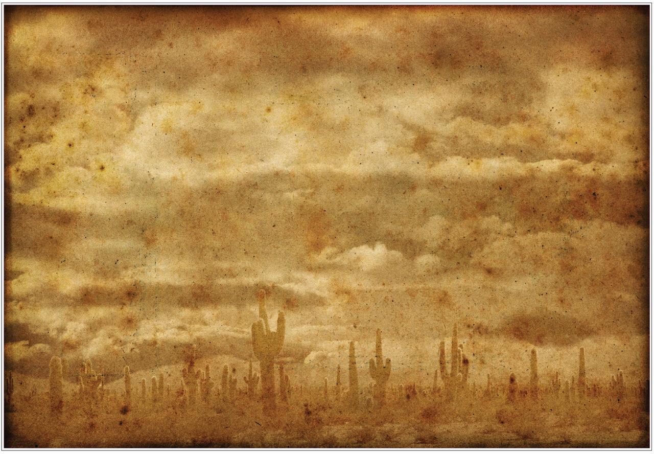 Belles and Whistles Kalahari - A1 Rice Decoupage Paper
This decoupage paper looks like there is a sepia filter placed over it. On the bottom of the decoupage is a desert scene with a field of saguaros and it looks like there are menacing clouds rolling in. It's a desolate scene.
