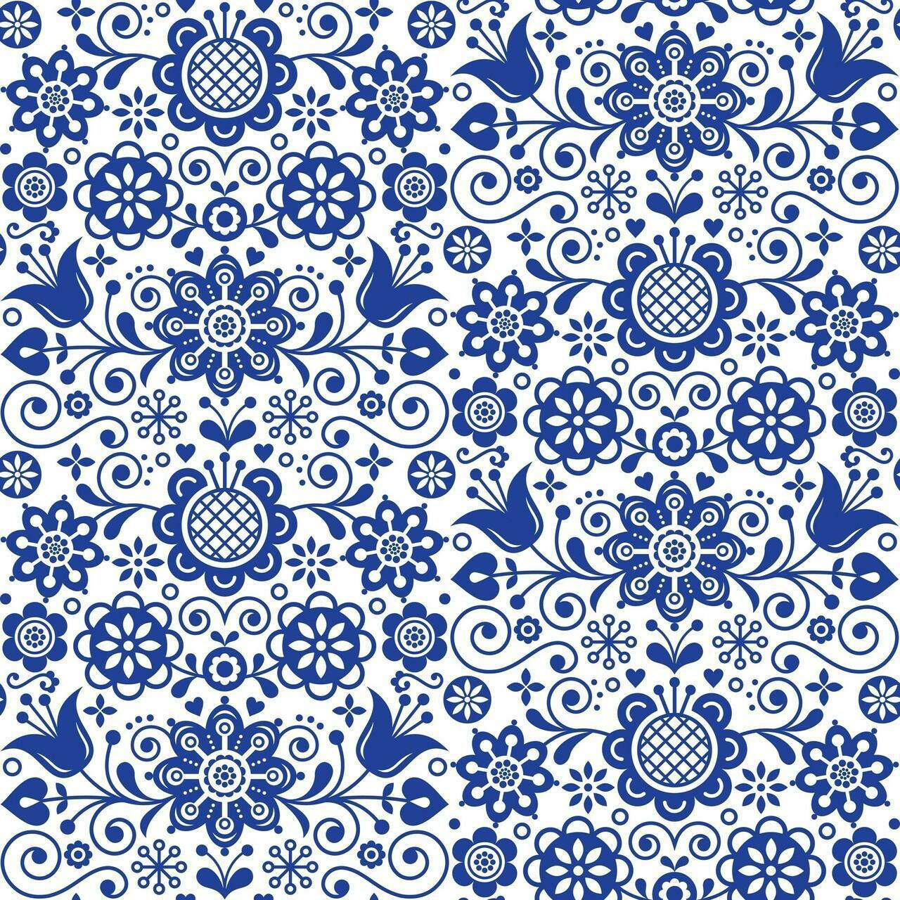 Belles and Whistles Blue Glass Ornate - Rice Decoupage Paper is a simple way to visually enhance any surface of your project! a white and blue Scandinavian pattern that is the Blue Glass Ornate Decoupage paper.