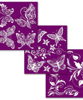 Belles and Whistles Butterflies - Silkscreen Stencil provides an extra decorative touch to any project!
The three sheets of the patterns on Butterflies - Silkscreen Stencil.