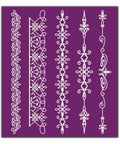Belles and Whistles Delicate Lace - Silkscreen Stencil provides an extra decorative touch to any project!
This shows a sheet of silkscreen stencil that has different trims.