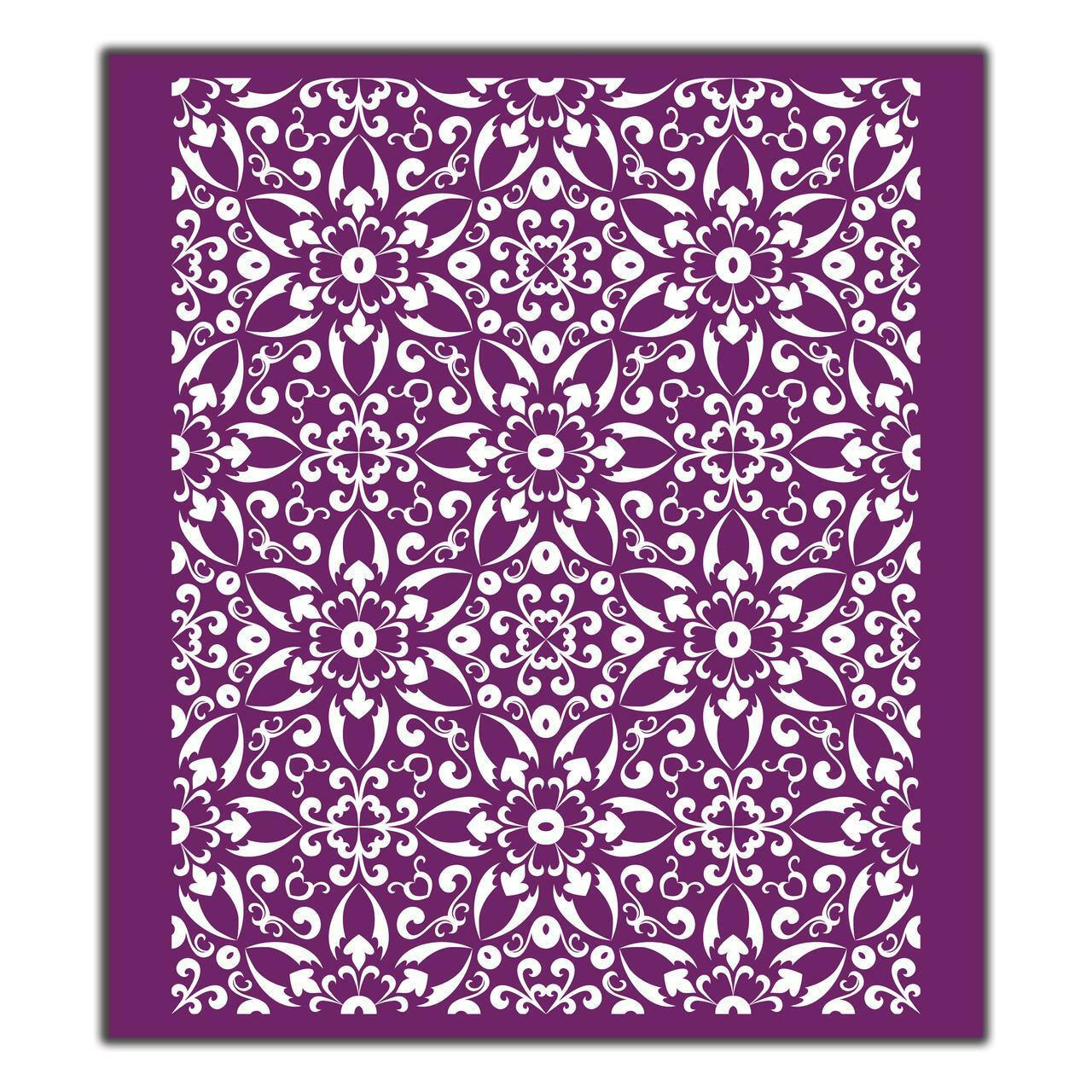 Belles and Whistles Delicate Lace - Silkscreen Stencil provides an extra decorative touch to any project!
This shows a sheet of silkscreen stencil that have mosaic flowers.