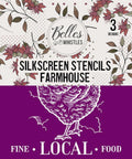 Belles and Whistles Farmhouse - Silkscreen Stencil provides an extra decorative touch to any project! Image of the packaging of the Farmhouse Silkscreen Stencil.