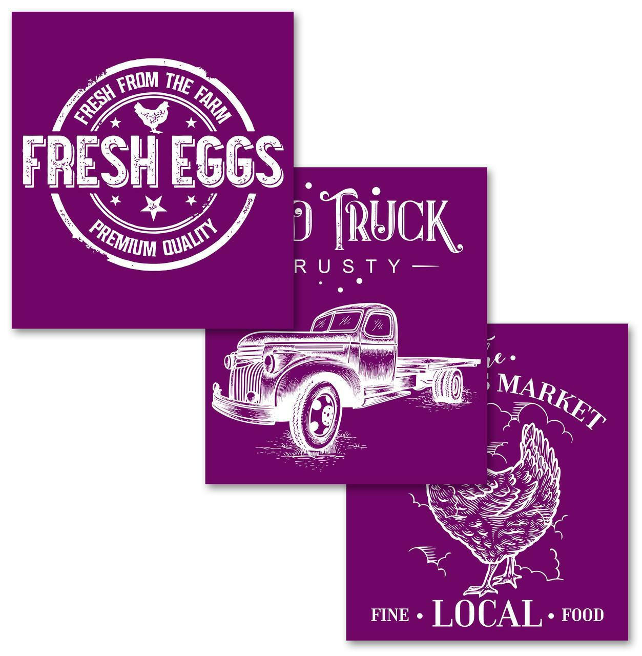 Belles and Whistles Farmhouse - Silkscreen Stencil provides an extra decorative touch to any project! Image of the 3 designs that are included in the Farmhouse Silkscreen Stencil.