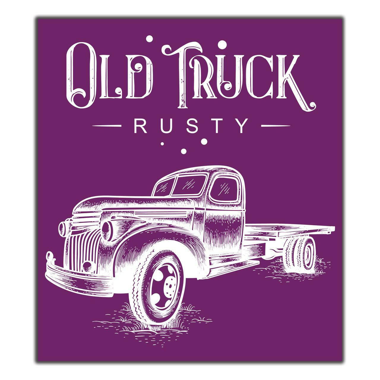 Belles and Whistles Farmhouse - Silkscreen Stencil provides an extra decorative touch to any project! "Old Truck", "Rusty", old looking truck with a flatbed on dirt and grass.