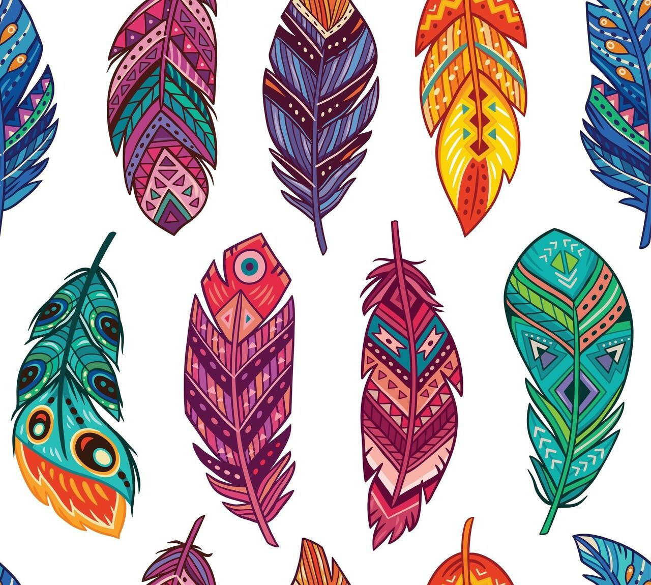 Belles and Whistles Feathers - Rice Decoupage Paper is a simple way to visually enhance any surface of your project!
This picture shows many very colorful feathers.  Each feather has many different colors and they are drawn in a very cartoonish way.  They definitely are not suppose to look like real feathers.  The feathers are just waiting to be used on our next do-it-yourself project.