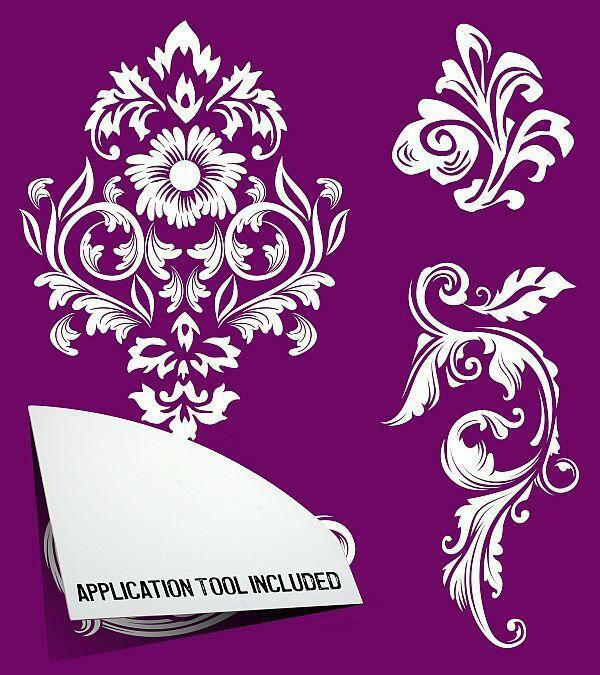 Belles and Whistles Floral - Silkscreen Stencil provides an extra decorative touch to your project!
The layout of the Floral - Silkscreen Stencil with the corner saying "APPLICATION TOOL INCLUDED".