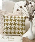 Belles and Whistles Houndstooth - Stencil provides an extra decorative touch to any project!
An image of a white pillow with the Houndstooth - Stencil using gold on the pillow. Staged on top of a cushioned white chair and a bigger white decorative pillow behind the first.