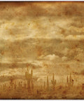 Belles and Whistles Kalahari - A1 Rice Decoupage Paper 
This decoupage paper looks like there is a sepia filter placed over it.  On the bottom of the decoupage is a desert scene with a field of saguaros and it looks like there are menacing clouds rolling in.  It's a desolate scene.