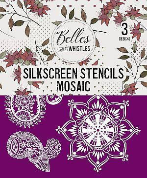 Belles and Whistles Mosaic - Silkscreen Stencil provides an extra decorative touch to any project! Belles and Whistles Mosaic Silkscreen Stencil package with 3 designs.