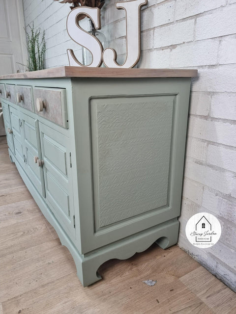 Belles and Whistles Mudcloth - Stencil provides an extra decorative touch to any project! Teal dresser chalk painted with Stencil raised on the side..