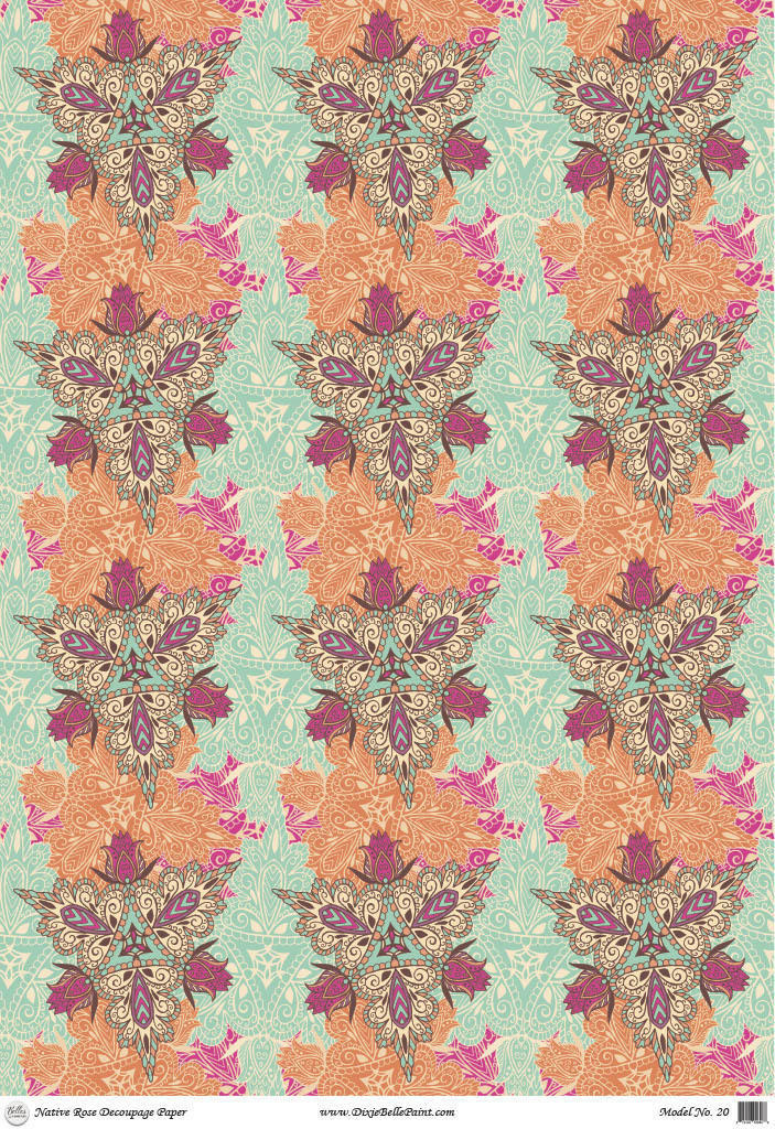 Belles and Whistles Native Rose - A1 Rice Decoupage Paper is a simple way to visually enhance any surface of your project! Lay out of Native rose decoupage native rose design with large, bright, orange hips and clusters pink flowers