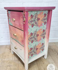Belles and Whistles Native Rose - A1 Rice Decoupage Paper is a simple way to visually enhance any surface of your project! Red Ombre end table with teal distressing, and native rose decoupage on the sides.