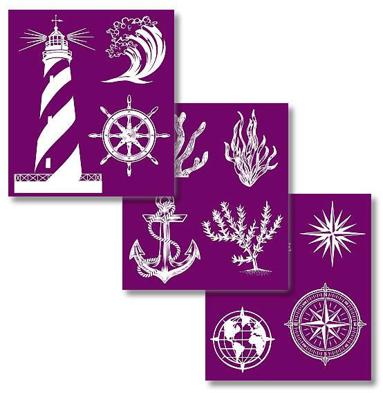 Belles and Whistles Nautical - Silkscreen Stencil provides an extra decorative touch to any project! Belles and whistle Silk screen nautical stencil layout designs.