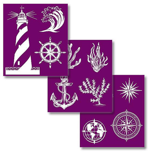 Belles and Whistles Nautical - Silkscreen Stencil provides an extra decorative touch to any project! Belles and whistle Silk screen nautical stencil layout designs.