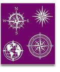 Belles and Whistles Nautical - Silkscreen Stencil provides an extra decorative touch to any project! Belles and whistle Silk screen nautical stencil layout design of 4 compasses.