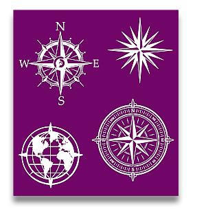 Belles and Whistles Nautical - Silkscreen Stencil provides an extra decorative touch to any project! Belles and whistle Silk screen nautical stencil layout design of 4 compasses.