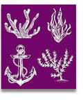 Belles and Whistles Nautical - Silkscreen Stencil provides an extra decorative touch to any project! Belles and whistle Silk screen nautical stencil layout design of 3 coral reefs and one anchor.