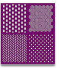 Belles and Whistles Patterns - Silkscreen Stencil provides an extra decorative touch to any project! Belles and whistle silkscreen stencil pattern design three a 4 designs, rain drops, dots, lines and geometric boxes.
