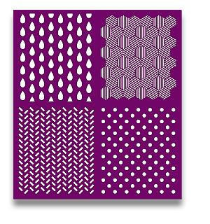 Belles and Whistles Patterns - Silkscreen Stencil provides an extra decorative touch to any project! Belles and whistle silkscreen stencil pattern design three a 4 designs, rain drops, dots, lines and geometric boxes.