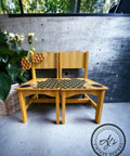 Belles and Whistles The Bee's Knees - Stencil provides an extra decorative touch to any project! Two yellow painted chairs with the honeycomb pattern of the stencil applied on the seat of the chair in brown. Sunflower design of the transfer applied to the front corner of both of the seats in yellow, white and brown. A honeycomb applique was applied to the back of one of the chairs.