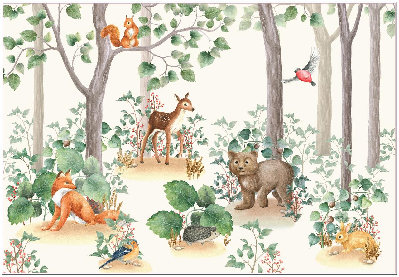 Belles and Whistles Woodland Nursery - A1 Rice Decoupage Paper.  A sheet of the Woodland Nursery Rice Decoupage Paper with a white background.
