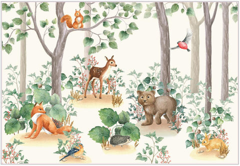Belles and Whistles Woodland Nursery - A1 Rice Decoupage Paper.  A sheet of the Woodland Nursery Rice Decoupage Paper with a white background.