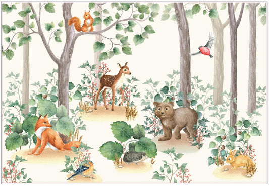 Belles and Whistles Woodland Nursery - A1 Rice Decoupage Paper.  A sheet of the Woodland Nursery Rice Decoupage Paper with a white background.