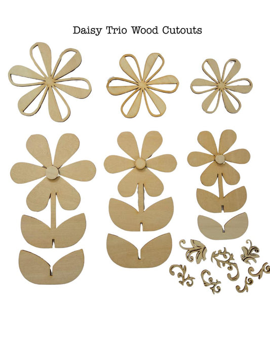 Daisy Trio Wood Cutouts