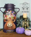 Dixie Belle Paint Amethyst Chalk Mineral Paint is the perfect paint for any DIY project! Classic milk jug painted with a base of Amethyst Chalk mineral Paint staged with faux pumpkins painted in the same color and candlestick.