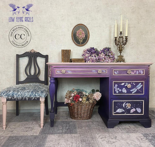 Dixie Belle Paint Amethyst Chalk Mineral Paint is the perfect paint for any DIY project! Room staged with a desk painted in our deep purple Amethyst Chalk Mineral Paint.