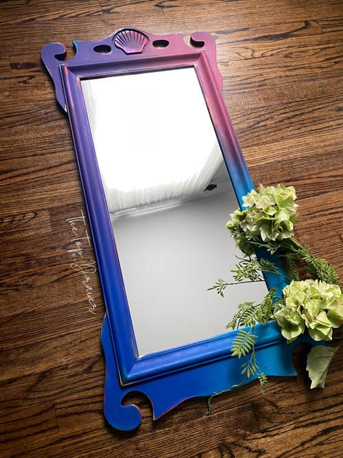 Dixie Belle Paint Amethyst Chalk Mineral Paint is the perfect paint for any DIY project! Mirror painted with various Chalk Mineral Paint colors fading from pink to blue to purple using our Amethyst Chalk Mineral Paint.