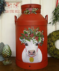 Dixie Belle Paint Barn Red Chalk Mineral Paint is the perfect paint for any DIY project! Red chalk painted tin milk canister with handles. A chalk painted white cow with a floral head piece was chalk painted on the milk canister as well.