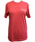 Dixie Belle Paint DBP T-Shirt. This shows a red, short sleeved t-shirt on a women's mannequin with a transparent background.