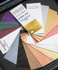 Dixie Belle Paint Metallics Fan Deck. Moonshine Metallic Chalk Mineral Paint painted on cards to show color upclose.