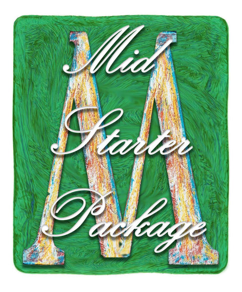 Dixie Belle Paint Mid Starter Package. Green background with M Mid Starter Pack Logo.