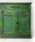 Deep Woods Moonshine metallic is the perfect paint to add shimmer and shine to your chalk painted furniture. Green Ombre  metallic chalk mineral painted cabinet.