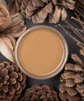 Dixie Belle Paint Pine Cone Chalk Mineral Paint is the perfect paint for any DIY project! Light brown Chalk mineral paint open top view of paint can staged with pinecones.