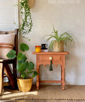 Dixie Belle Paint Terracotta Chalk Mineral Paint painted night stand with a plant on the side and on top
