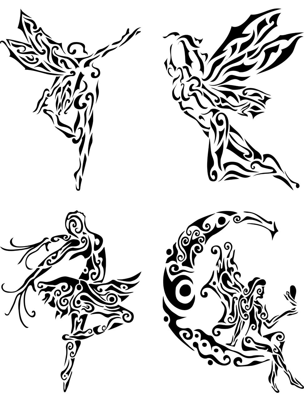 Belles and Whistles Fairies - Stencil provides an extra decorative touch to any project! Stencil containing 4 separate designs on fairies flying. One fairy is sitting on a crescent moon holding a butterfly.