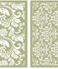 Image of Filigree Silkscreen Stencil. 2 sheets of filigree patterns. One of the sheets patterns' resemble a crown. The other is a leaf-like swirl design.