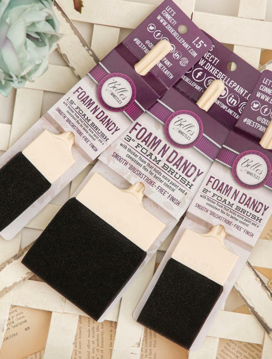 Belles and Whistles Foam N Dandy - If you need a smooth as glass finish look no further, our thicker high quality foam brush is specifically designed to hold more paint for better coverage with a flawless finish.  Set of three different sizes of our Foam brush.