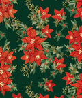 Three holiday-themed patterns are shown: on the right, a dark green background with red poinsettias and green foliage.