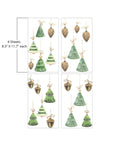 Four sheets of Christmas-themed transfer measuring 8.3 by 11.7 inches each. Each sheet features green Christmas trees, brown pine cones, and gold acorns, all adorned with bows. The stickers are arranged in a festive pattern on a white background.