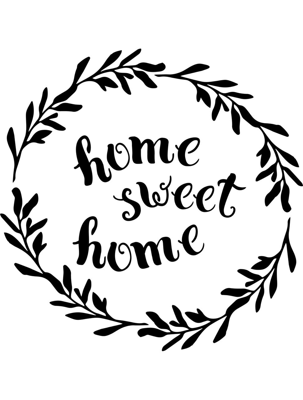 Image of the Home Sweet Home Stencil. A circular wreath with "home sweet home" in the middle.