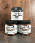 Dixie Belle Paint Patina Paint creates real rust! 16 oz. Iron, Copper and Bronze Patina Paint stacked.