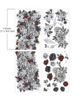 A collection of floral designs featuring red and blue flowers, primarily roses and peonies, in various compositions against a white background. Some designs are in grayscale. "4 Sheets- 12 in. x 18.6 in. each"