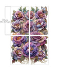 A 4-sheet set of floral artwork measuring 12" x 18.6" each, featuring vibrant, detailed flowers in shades of purple, lavender, and pink. Butterflies are delicately perched among the blossoms. The sheets are arranged to create a cohesive, lush floral display.