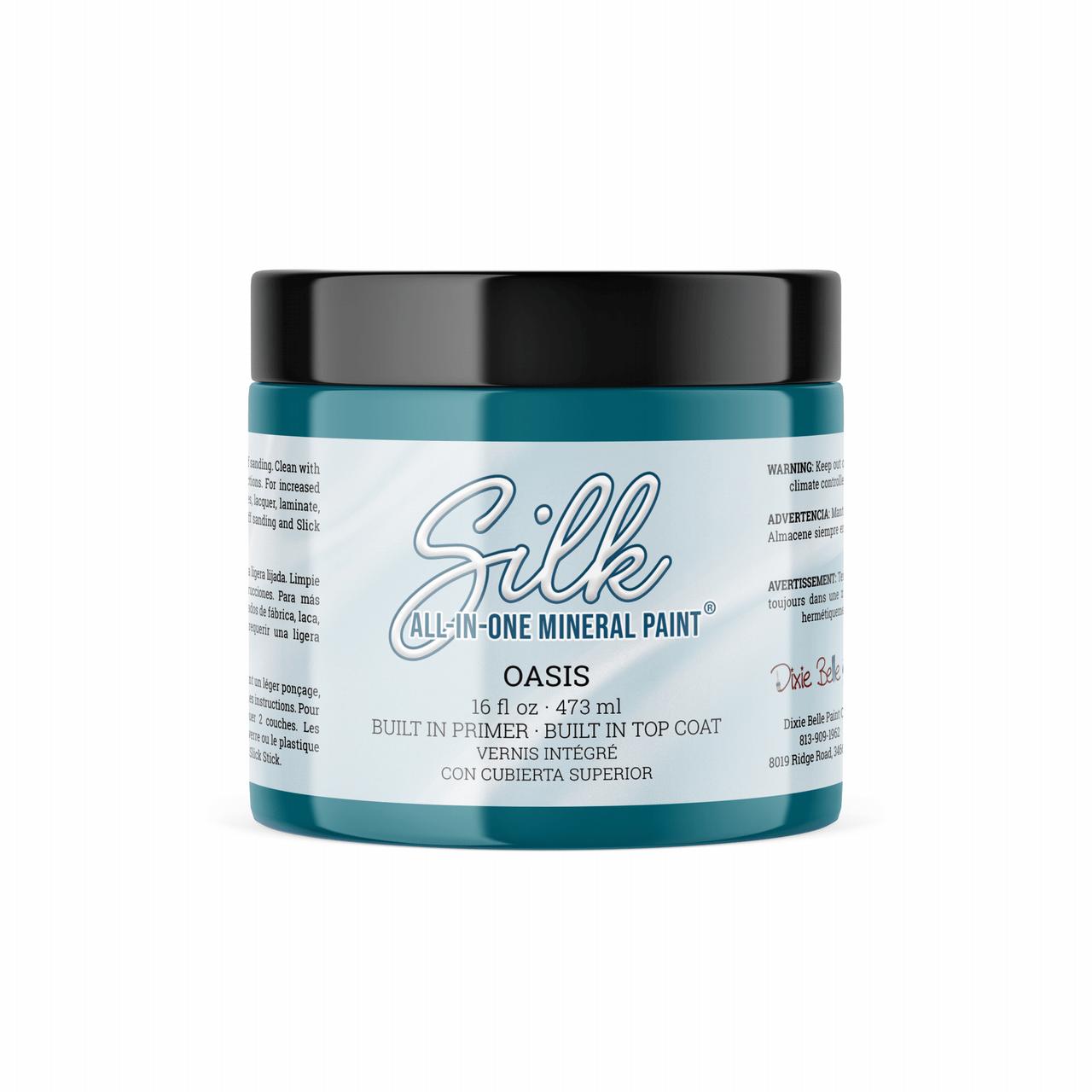 Oasis Silk All-In-One paint is perfect for painting kitchen cabinets, bathroom cabinets and painting furniture. 16 oz.  jar of Oasis Silk All-In-One paint