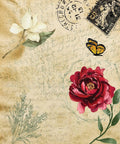 Image of Old Postcard A3 Rice Decoupage Paper. Vintage collage with floral elements and postmarks on an old script background.