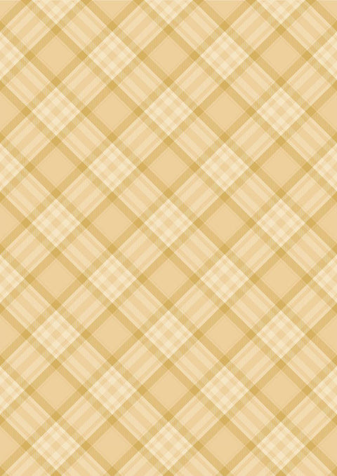 Three panels of fall-themed patterns: the second has a beige and yellow plaid design.